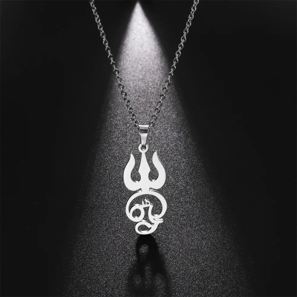 Tamil Om Symbol Pendant Necklace Stainless Steel Vintage Trident Yoga Shiva Symbol Necklaces Amulet Jewellery Gifts - The Clothing Company Sydney