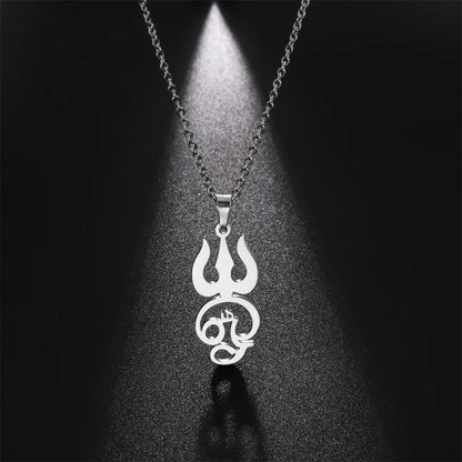 Tamil Om Symbol Pendant Necklace Stainless Steel Vintage Trident Yoga Shiva Symbol Necklaces Amulet Jewellery Gifts - The Clothing Company Sydney
