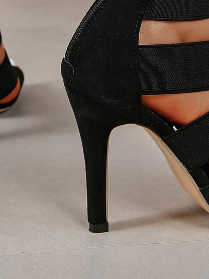 Black Open Toes Shoes Women's Sandals Super High Heel Pumps Ladies Broadband Back Zipper Party Wedding Sandal - The Clothing Company Sydney