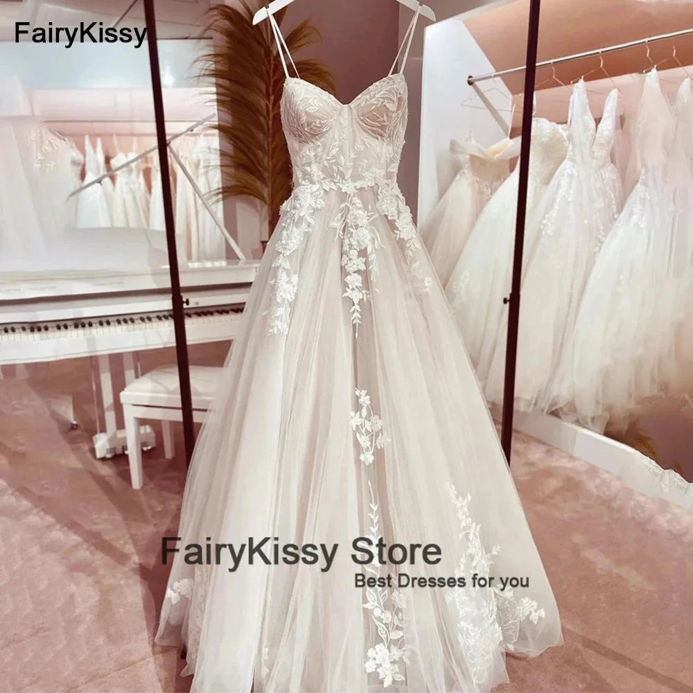 Spaghetti Straps Mesh See Through Exposed Bonin Wedding Dresses Backless Princess Lace Bridal Dress The Clothing Company Sydney
