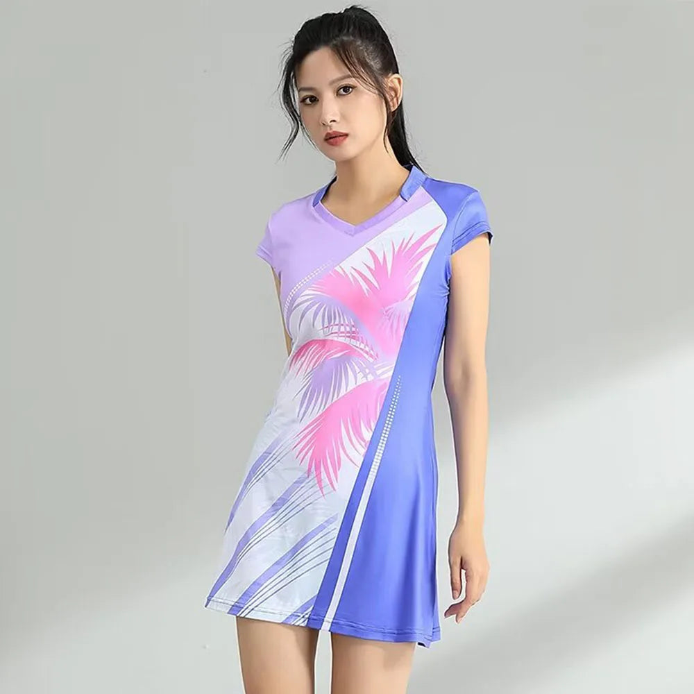 Women's Tennis Dress With Separate Shorts Short Sleeve Print Table Tennis Badminton Inner Shorts Gym Sports Dress The Clothing Company Sydney