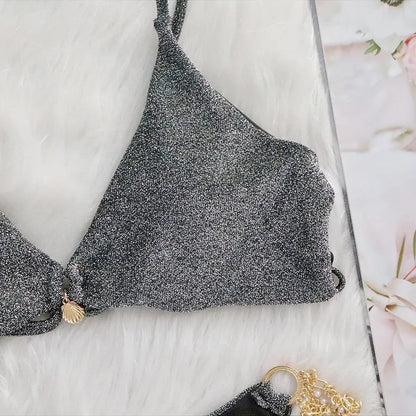 2 Piece Rhinestone Swimsuit Crystal Thong String Bikini Set Swimwear Beach Wear Bathing Suit - The Clothing Company Sydney