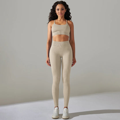 Seamless Ribbed Women's Sportswear Two Piece Yoga Set High Waist Gym Leggings Crop Top Fitness Sports Suits Acid Wash Activewear The Clothing Company Sydney