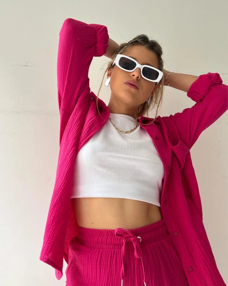 Summer Women's Suit Short Sets Outfits Suit Two Piece Button Up Matching Outfit Set - The Clothing Company Sydney