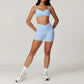 Women's Yoga Gym Activewear 2 Piece Set Sport Suit Workout Short Sleeve Crop Top High Waist Leggings Short Fitness Sports Wear