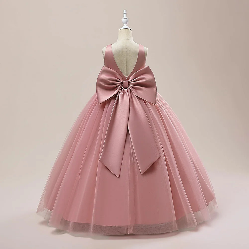 Girls Long White Bridesmaid Wedding Prom Gown Big Bow Party Communion Formal Evening Dress The Clothing Company Sydney