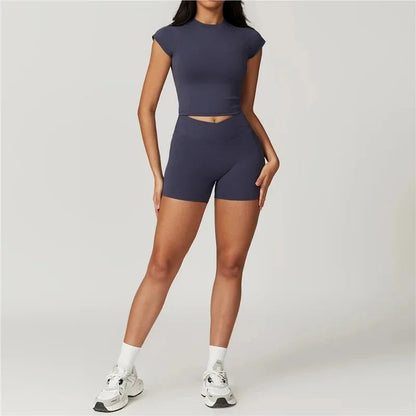 Quick-Dry Yoga 2 Piece Suit Outer Wear Running Sports Short Sleeves Women's Backless Fitness Wear Green Gym Clothing The Clothing Company Sydney