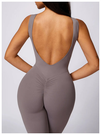Women's V Back Jumpsuit Gym Set Sports Jumpsuit Training Yoga Suit Fitness Rompers Stretch Workout Bodysuits Sportswear - The Clothing Company Sydney