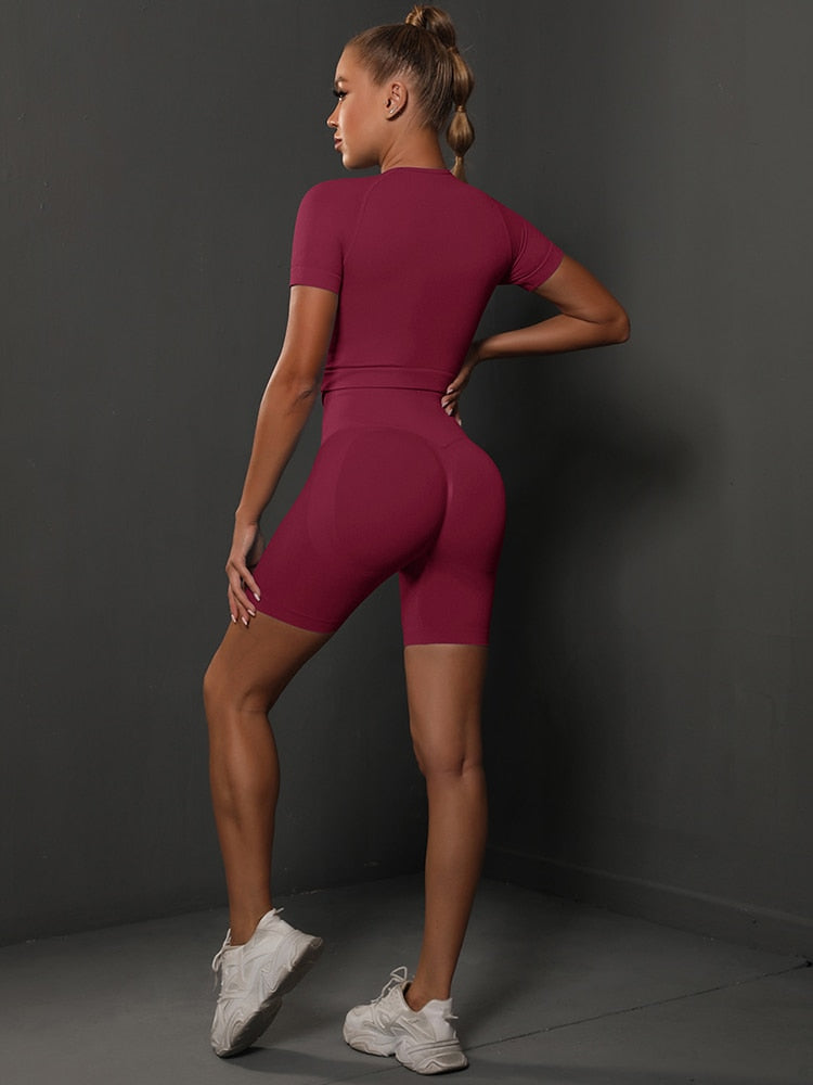 2 Piece Seamless Yoga Set Gym Sportswear Sport Top and High Waist Short Suit Fitness Workout Butt Lifting Short Tight Suit The Clothing Company Sydney
