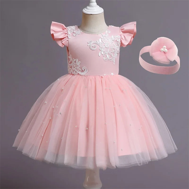 Cute Baby Girl's Tutu Dress Embroidery Lace Flower Princess Gown Birthday Party Newborn Formal Dress - The Clothing Company Sydney