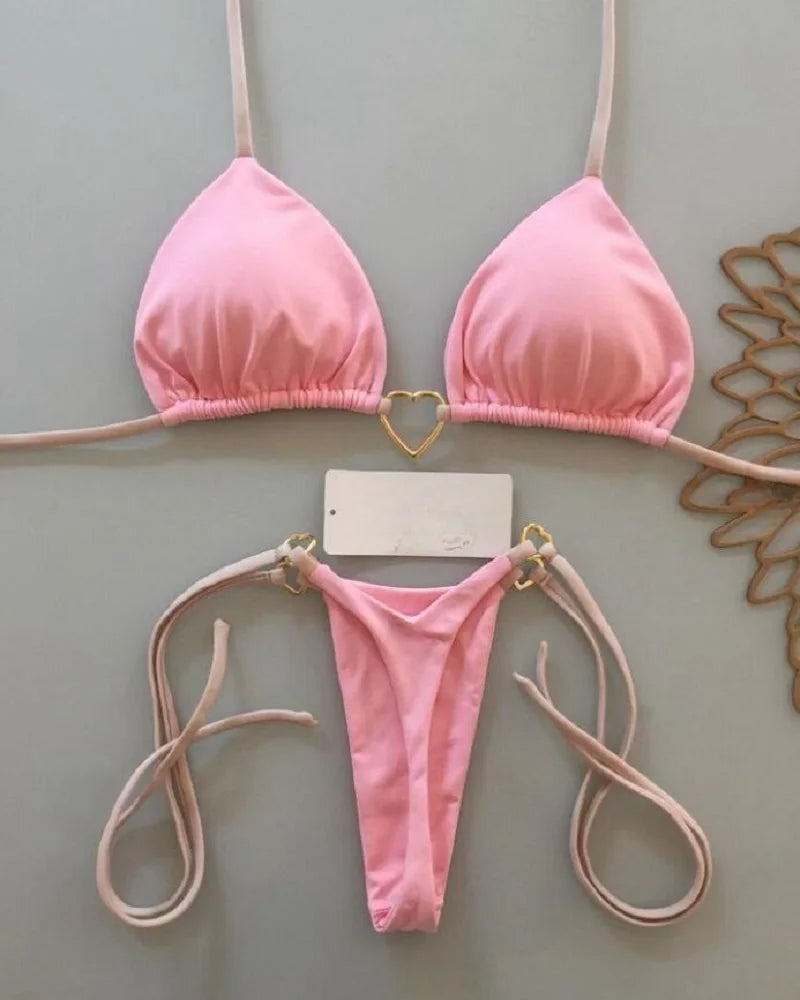 Halter Solid color Bikini Set Women's Swimsuit Two piece Triangle Thong Swimwear Bathing Suit The Clothing Company Sydney