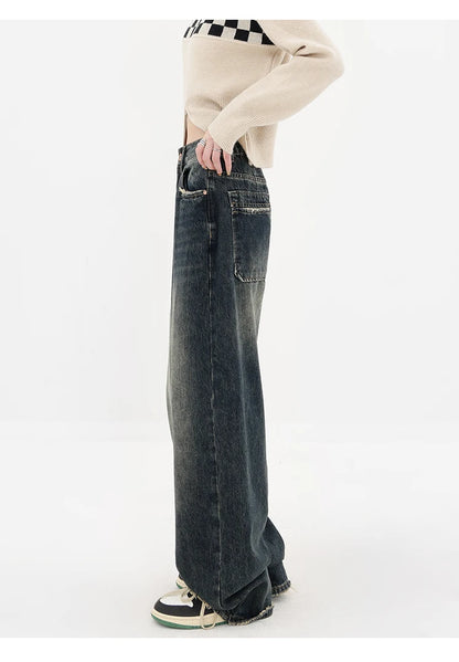 Women's Streetwear Retro High Waist Jeans Loose Wide Leg Denim Trousers Y2K Baggy Pants - The Clothing Company Sydney