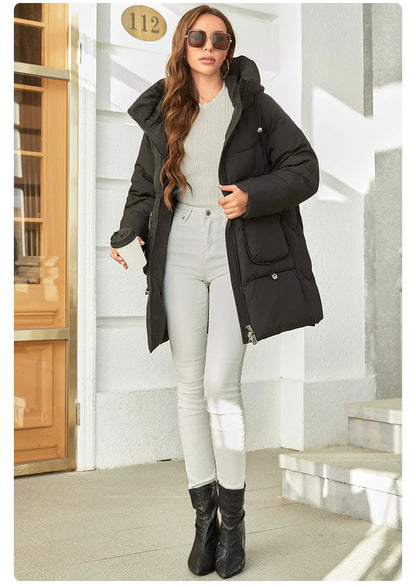 Hooded Parkas Women's Plus Size Casual Hooded Pocket Women Down Jacket Coat Outwear - The Clothing Company Sydney
