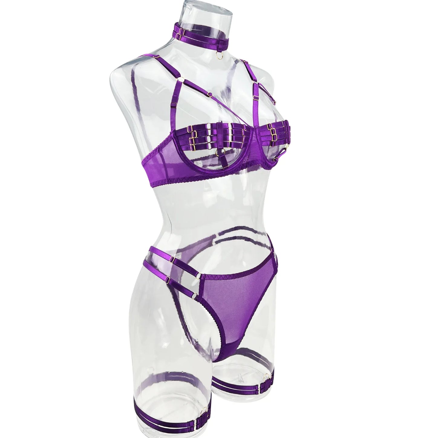 5-Piece Costume Hollow Underwear Sensual Open Bra Outfits Lingerie Set - The Clothing Company Sydney