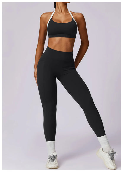 2 Piece Womens Tracksuit Yoga Set Workout Sportswear Gym Clothing Fitness Long Sleeve Crop Top High Waist Leggings Sports Suits - The Clothing Company Sydney