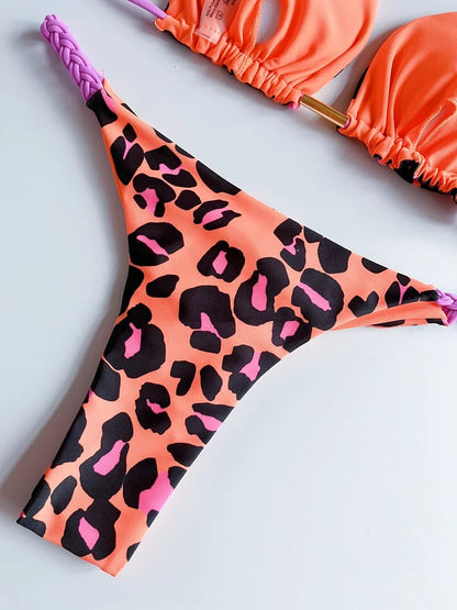Women's Braided rope Micro Bikinis  Swimsuit Leopard Print Beach Bathing Suit - The Clothing Company Sydney