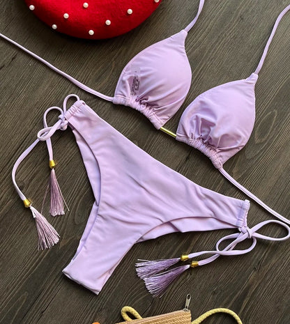 2 Piece Triangle Bathing Suit for Women Brazilian Bikinis Halter Swimwear Push Up Swimsuit Metal Chain Beach Bikini Set The Clothing Company Sydney