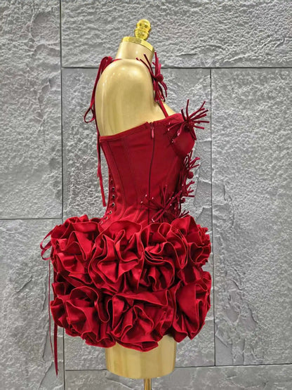 Red Color Women Halter Full Florals 2 Piece Bodycon Mini Bandage Nightclub Party Birthday Dress The Clothing Company Sydney
