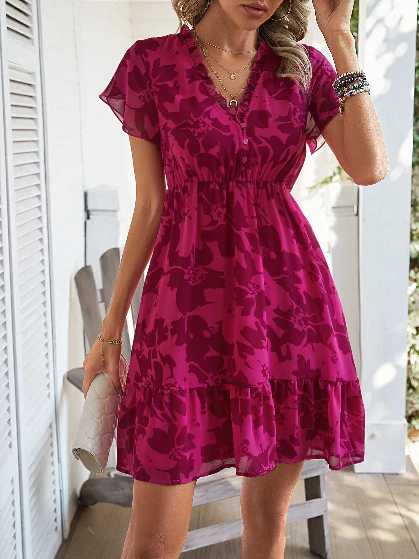 Short sleeved V-neck Mid length Dress Slim Fit Leisure Beach Dress The Clothing Company Sydney