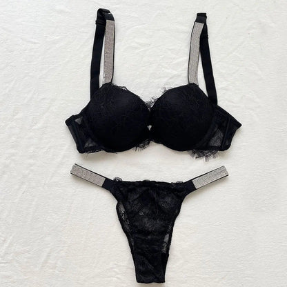 2 Piece Rhinestone Letter Seamless Bra Panties Backless Wireless Set Underwear Push Up Bra luxurious Women Lingerie Set The Clothing Company Sydney