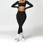 2 Piece Long Sleeve Gym Set Women Yoga Clothes Quick-Drying Sportswear Running Leggings Workout Sports Crop Top Shorts