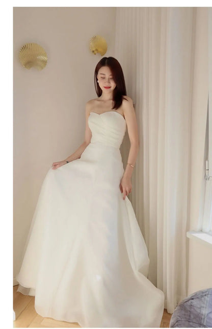 Strapless Elegant A-line Sleeveless Classic Lace Up Small Train Wedding Dress - The Clothing Company Sydney