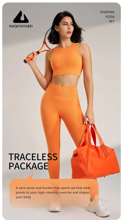 Yoga Matching Outfit Set Women's High Waist Leggings and Top Two Piece Seamless Fitness Exercise Fitness Workout Activewear - The Clothing Company Sydney