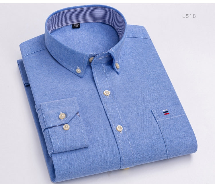 Men's Versatile Casual Checkered Oxford Cotton Shirts Single Pocket Long Sleeve Standard-fit Button Down Gingham Striped Shirt The Clothing Company Sydney