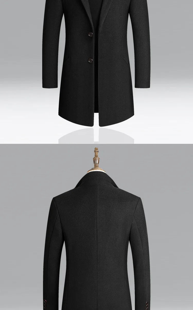 Business Casual Trench Coat Men Style Winter Coat Men's Autumn and Winter Wool Mix Coat Jacket - The Clothing Company Sydney