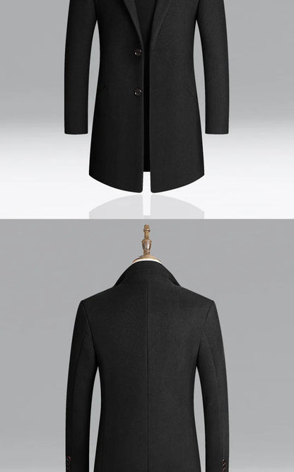 Business Casual Trench Coat Men Style Winter Coat Men's Autumn and Winter Wool Mix Coat Jacket - The Clothing Company Sydney