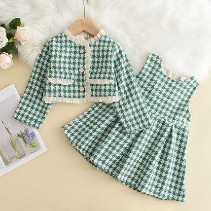 3 Piece Girls Clothes Spring Autumn New Girls Plaid Vest Dress Retro Outwear Coat Fashion Baby Party Outfits Set The Clothing Company Sydney