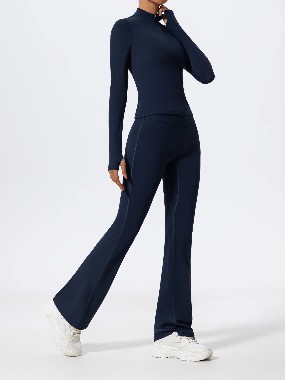 2 Piece Sports Suit Women Half Zipper Long Sleeves Slim Yoga Set Flared Activewear Gym Workout Sportswear The Clothing Company Sydney