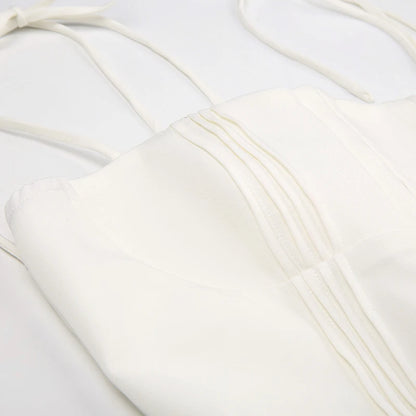 Fashion Chic Fold White Pleated Dress Mini Pins Up Birthday Party Sundress Strappy Corset Summer Dress - The Clothing Company Sydney