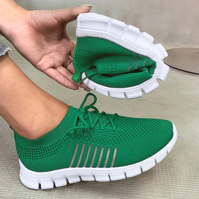 Mesh Breathable Soft Sole Sneakers Lightweight Non-Slip Running Walking Casual Lace Up Flats Shoes - The Clothing Company Sydney