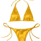 Metallic Halter Triangle Swimsuit Women Swimwear Bathing Suits Brazilian Thong Micro Bikinis Set Beach Wear
