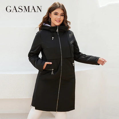 Women's jacket spring zipper long trench hooded outwear parka coat - The Clothing Company Sydney