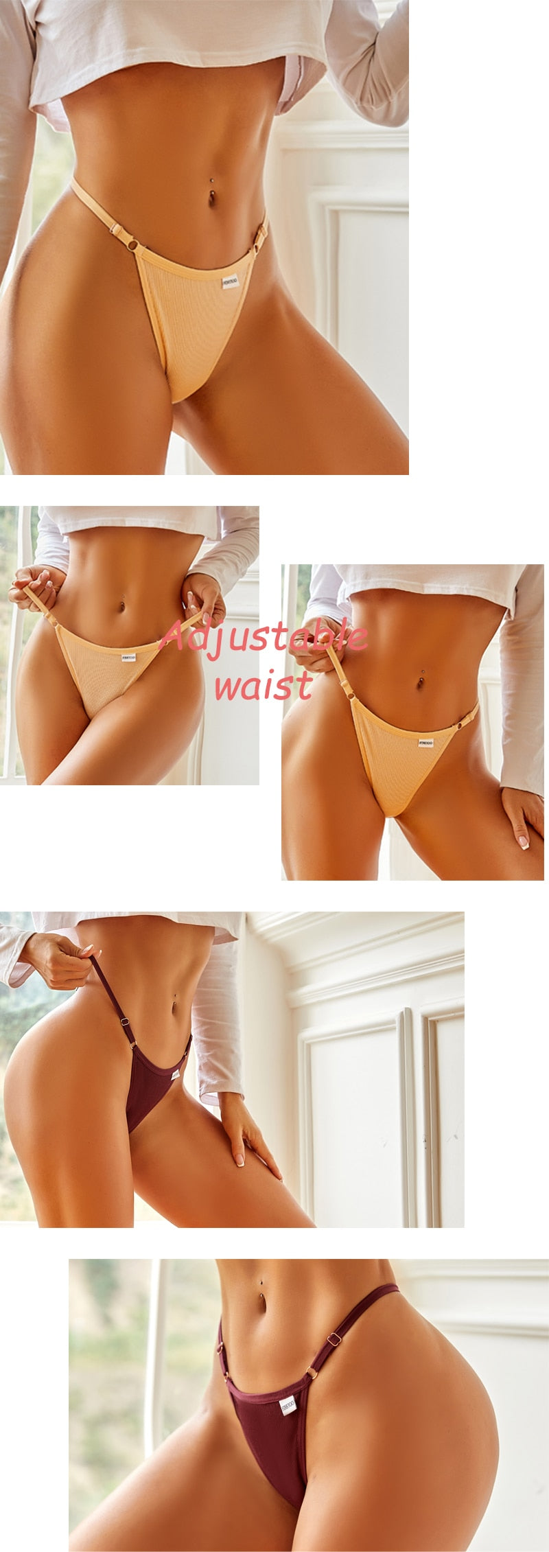3 Piece Women's Cotton Mix Panties Low Rise Adjustable Waist G-String Thongs Seamless Bikini Underwear Lingerie The Clothing Company Sydney