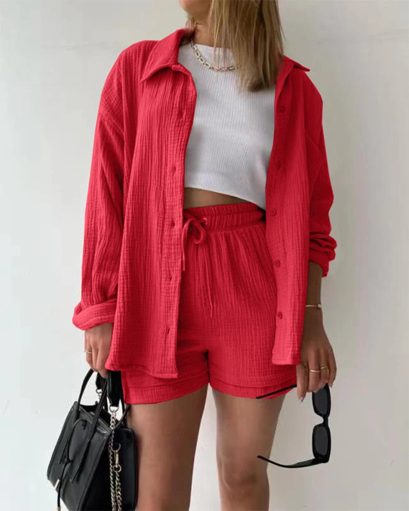 Summer Women's Suit Short Sets Outfits Suit Two Piece Button Up Matching Outfit Set - The Clothing Company Sydney