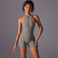 Hollow Backless Sport Jumpsuit Short Woman One Piece Gym Outfit Sleeveless Zipper Fitness Overalls Yoga Romper