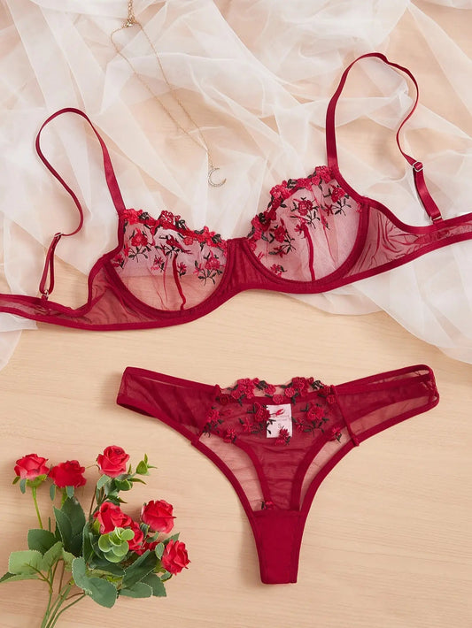 Floral Embroidery Lingerie Set Underwire Push Up Bra Set Womens Underwear Lace Underwear Bralette Briefs Set The Clothing Company Sydney