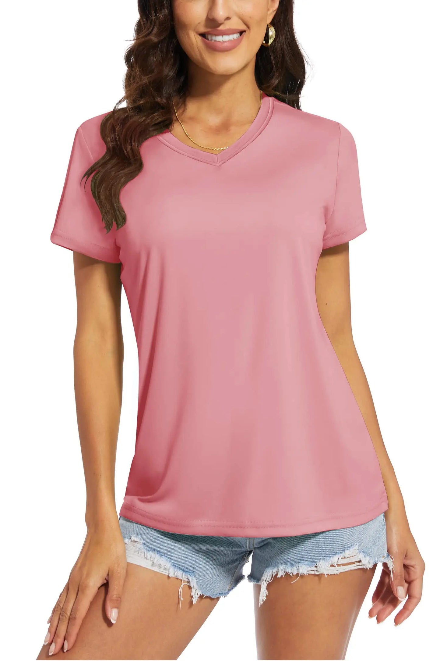 UPF 50+ Summer Short Sleeve V-Neck T-shirts Womens Sun Protection T-shirts Quick Dry Hiking Running Tee Shirts Tops - The Clothing Company Sydney