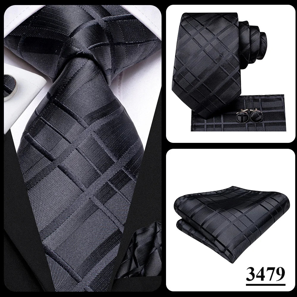 3 Piece Black Floral Silk Wedding Tie For Men Handky Cufflink Elegant Necktie Set For Men - The Clothing Company Sydney