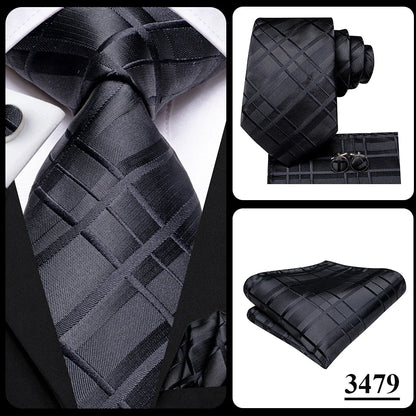 3 Piece Black Floral Silk Wedding Tie For Men Handky Cufflink Elegant Necktie Set For Men - The Clothing Company Sydney