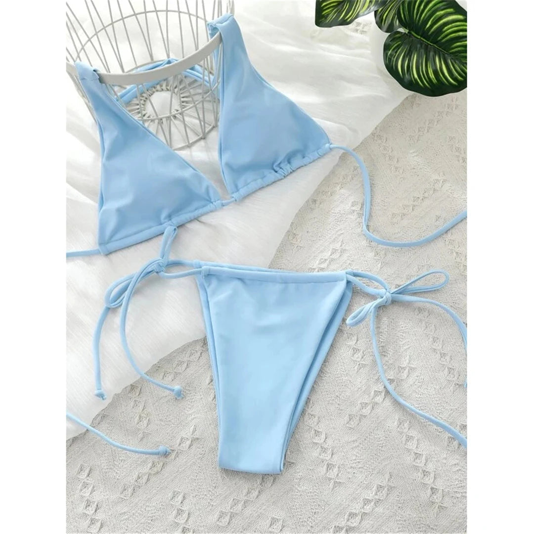 2 Piece Halter Mini Micro Thong Bikini Female Swimsuit Women Bikini set Bather Bathing Suit Swimwear The Clothing Company Sydney