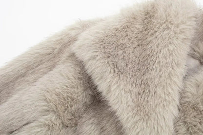 Women's Fashion Cropped Faux Fur Jacket Coat Long Sleeve Front Snap-button Outerwear Chic Lapel Collar Thick Coat The Clothing Company Sydney