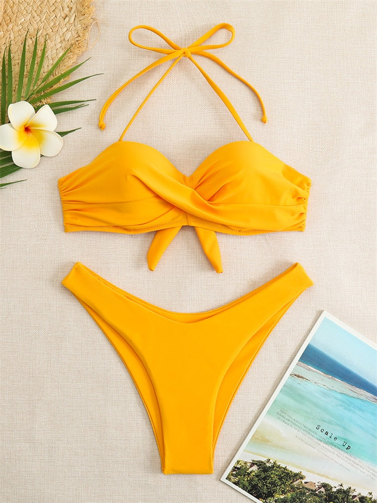 Bikini Swimsuit Women Swimwear Solid Push Up Bikinis Set High Waist Thong Bathing Suit Two Pieces Swimming Suits Female The Clothing Company Sydney