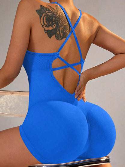 Women's Jumpsuit Short Bodycon High Elasticity Nylon Bodysuit Yoga Sports Workout Gym One Piece Criss Cross Activewear - The Clothing Company Sydney