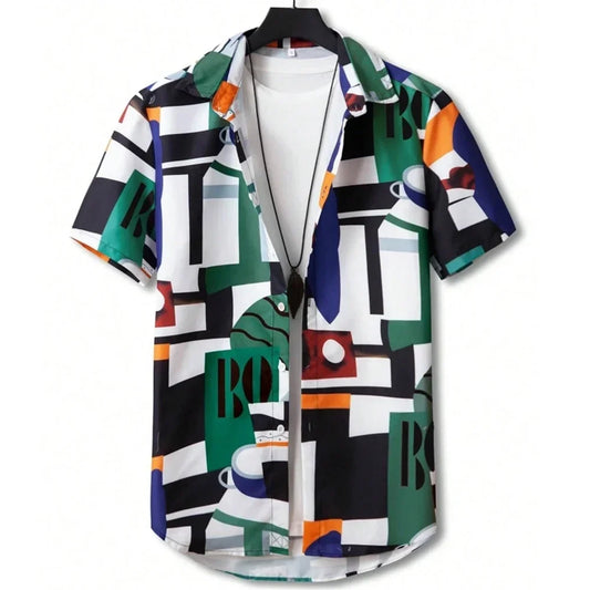 Short-sleeved shirt Floral Print Summer Beach casual men's Shirt - The Clothing Company Sydney