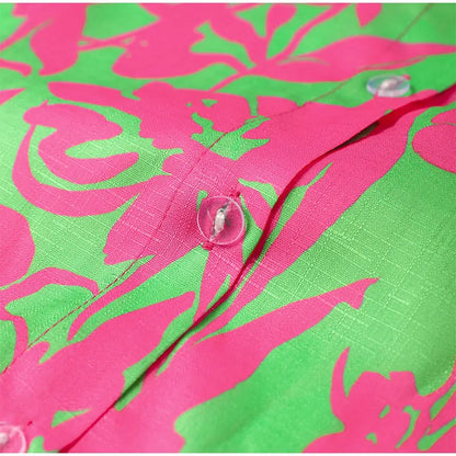 Summer Print Shorts Suits Woman Vintage Long Sleeve Shirt And Short Pants Suit Two Piece Set  Loose Casual Outfit Matching Set - The Clothing Company Sydney