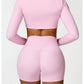 2 Piece Long Sleeve Gym Set Women Yoga Clothes Quick-Drying Sportswear Running Leggings Workout Sports Crop Top Shorts